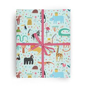 party safari animals birthday gift wrap by revel—safari animal wrapping paper folded flat, 27 x 39 inches for birthdays and baby showers with lions, giraffes, gorillas, snakes, zebras, flamingos, rhinos, ant eaters and monkeys