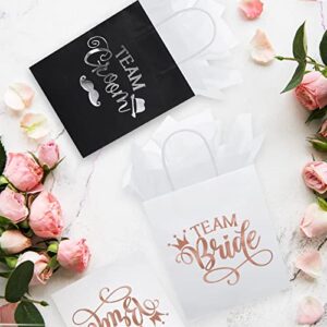 24 Pack Bridal Party Gift Bags Bridesmaid Gift Bag with Handle Bachelorette Gift Bags Team Groom and Team Bride Gift Bags with 24 White Tissue Paper for Wedding, White and Black, 9 x 8 x 4 Inch