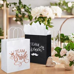 24 Pack Bridal Party Gift Bags Bridesmaid Gift Bag with Handle Bachelorette Gift Bags Team Groom and Team Bride Gift Bags with 24 White Tissue Paper for Wedding, White and Black, 9 x 8 x 4 Inch