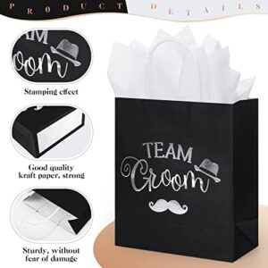 24 Pack Bridal Party Gift Bags Bridesmaid Gift Bag with Handle Bachelorette Gift Bags Team Groom and Team Bride Gift Bags with 24 White Tissue Paper for Wedding, White and Black, 9 x 8 x 4 Inch