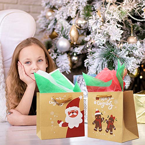 Lulu Home 24 Pcs Christmas Kraft Gift Bags with Handles, Kraft Bags with Assorted Christmas Prints, Christmas Gift Bags Large, Medium and Small for Packing