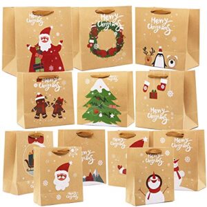 lulu home 24 pcs christmas kraft gift bags with handles, kraft bags with assorted christmas prints, christmas gift bags large, medium and small for packing