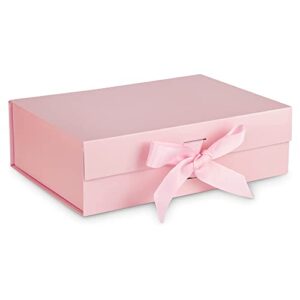 ajh3 essentials gift box with lid for presents 10.5×7.5×3.1 inches with ribbon and magnetic closure (1 pack) (pink)