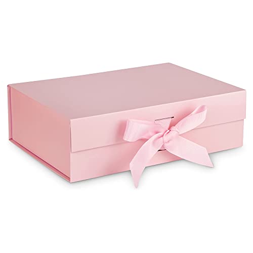 AJH3 ESSENTIALS Gift Box with Lid for Presents 10.5x7.5x3.1 Inches with Ribbon and Magnetic Closure (1 Pack) (Pink)