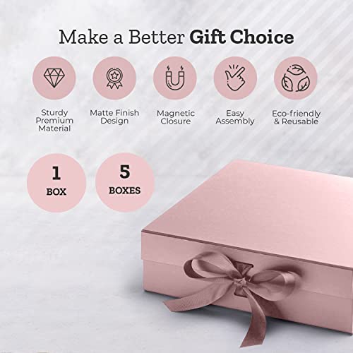 AJH3 ESSENTIALS Gift Box with Lid for Presents 10.5x7.5x3.1 Inches with Ribbon and Magnetic Closure (1 Pack) (Pink)