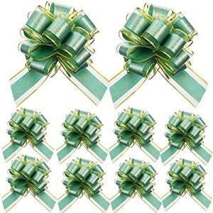guifier 20 pack 6″ pull bows gift wrapping bows, large pull bow with ribbon, gift wrap bow knot ribbons present bows, pull flower ribbon bows for gift baskets, birthday, party, christmas – green