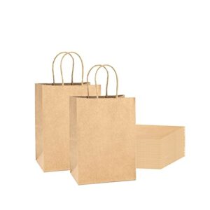 kraft brown paper gift bags with handles 5.75”x3.75”x8″ bulk pack 100 brown small gift bags kraft bags for gifts, party, shopping. bulk pack great for retail and merchandise