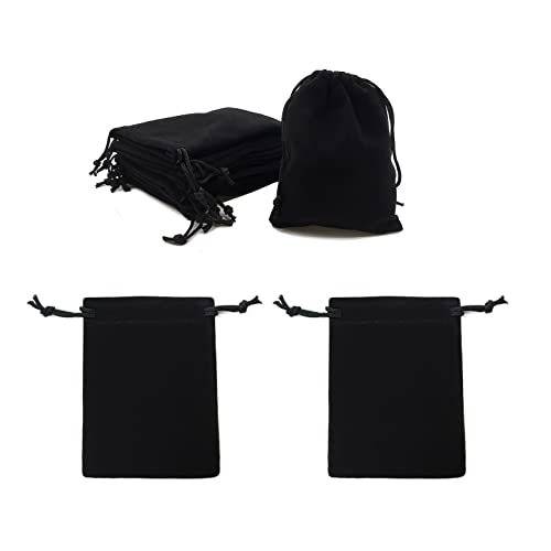 HOSL 200 Pack 3x4 Black Velvet Cloth Jewelry Pouch Jewelry Drawstring Bag Necklace Bracelet Earrings Bag Party Favor Bag Goodies Bag Candy Bag Gift Bag Watch Bag Wedding Festival Baby Show Bag