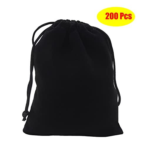 HOSL 200 Pack 3x4 Black Velvet Cloth Jewelry Pouch Jewelry Drawstring Bag Necklace Bracelet Earrings Bag Party Favor Bag Goodies Bag Candy Bag Gift Bag Watch Bag Wedding Festival Baby Show Bag