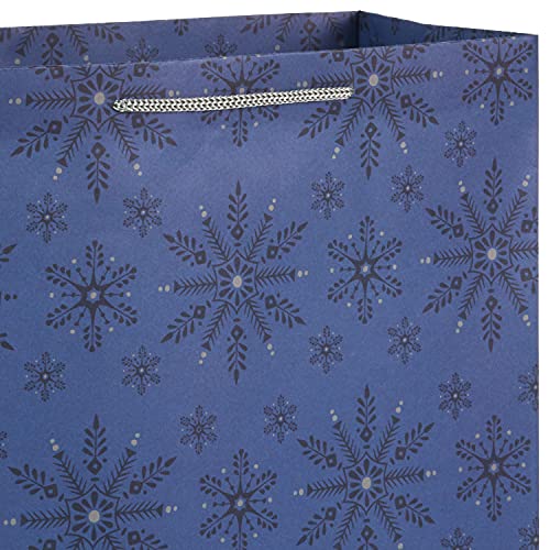 Hallmark Blue and Silver Bulk Christmas Assorted Sizes 18 Gift Bags: 5 Small 5", 4 Medium 8", 4 Large 11", 3 XL 14", 2 Bottle Bags |Snowflake, Tree, Snowman, Plaid