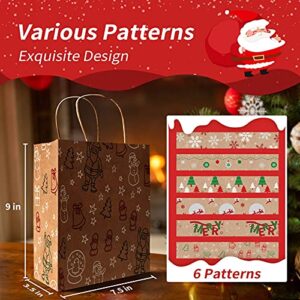 Kidtion 30 PCS Christmas Bags for Gift with Tissue Paper, 6 Styles Gift Bags Bulk with Handles, 7.5"x9"x3.5" Larger Craft Bags, Reusable Xmas Paper Bags & Goody Bags, Party Bags, Favor Bags