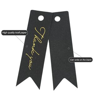 High-end Metallic Gold Thank You Tags, 100PCS 2.8'' x 0.8'' Gift Tags with String for Arts and Crafts,Gift Wrapping (Black)