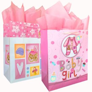 baglove – premium (2 pack) baby girl gift bags with tissue paper – large gift bags perfect for baby showers, new moms, birthdays, gender reveals and more