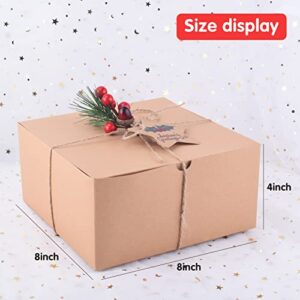 JOYIN 16 Pcs Christmas Kraft Gift Boxes, 8 x 8 x 4 In Easy Assemble Holiday Gifts Boxes with Grass Twines and Raffia Paper for Valentine's Day, Birthday, Wedding, Holiday Gift Wrapping