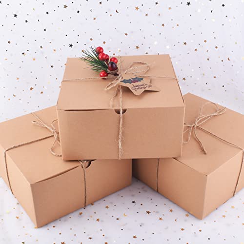 JOYIN 16 Pcs Christmas Kraft Gift Boxes, 8 x 8 x 4 In Easy Assemble Holiday Gifts Boxes with Grass Twines and Raffia Paper for Valentine's Day, Birthday, Wedding, Holiday Gift Wrapping