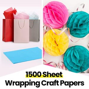 1500 Sheets Gift Bags Tissue Paper 11.4 x 7.9 inches Colored Tissue Paper Bulk Art Craft Wrapping Tissue Paper for Decorative DIY Paper Flowers Birthday Happy Year Gift Wrap