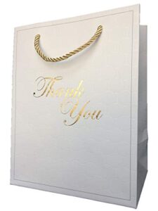 modeeni white thank you gift bags with handles 12 pcs paper medium 8×10 fancy gold foil luxury event shopping 8x5x10 premium quality cute matte modern elegant embossed birthday merchandise clothing business wedding