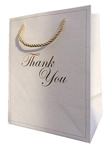 MODEENI White Thank You Gift Bags with Handles 12 Pcs Paper Medium 8x10 Fancy Gold Foil Luxury Event Shopping 8x5x10 Premium Quality Cute Matte Modern Elegant Embossed Birthday Merchandise Clothing Business Wedding