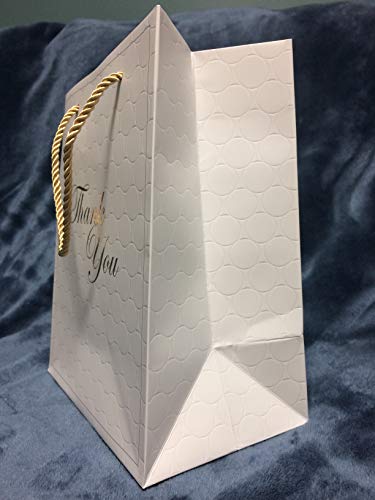 MODEENI White Thank You Gift Bags with Handles 12 Pcs Paper Medium 8x10 Fancy Gold Foil Luxury Event Shopping 8x5x10 Premium Quality Cute Matte Modern Elegant Embossed Birthday Merchandise Clothing Business Wedding