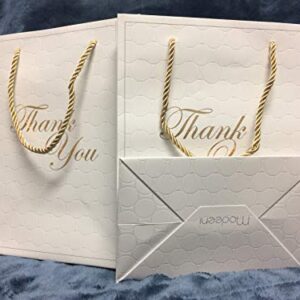 MODEENI White Thank You Gift Bags with Handles 12 Pcs Paper Medium 8x10 Fancy Gold Foil Luxury Event Shopping 8x5x10 Premium Quality Cute Matte Modern Elegant Embossed Birthday Merchandise Clothing Business Wedding