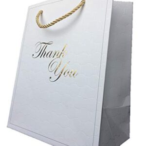 MODEENI White Thank You Gift Bags with Handles 12 Pcs Paper Medium 8x10 Fancy Gold Foil Luxury Event Shopping 8x5x10 Premium Quality Cute Matte Modern Elegant Embossed Birthday Merchandise Clothing Business Wedding