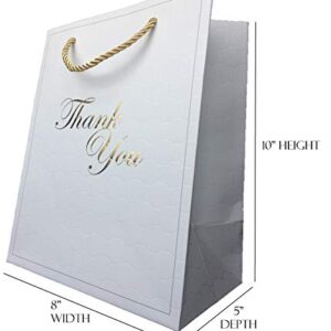 MODEENI White Thank You Gift Bags with Handles 12 Pcs Paper Medium 8x10 Fancy Gold Foil Luxury Event Shopping 8x5x10 Premium Quality Cute Matte Modern Elegant Embossed Birthday Merchandise Clothing Business Wedding