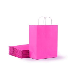 officecastle 12 pcs hot pink paper bags with handles, 8.5×4.5×10.5 inch, pink gift bags, merchandise bags, retail bags, and wedding welcome bags