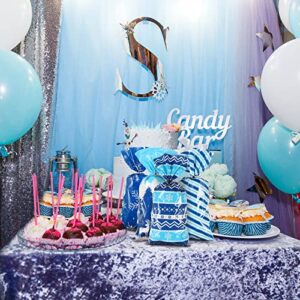 120 Pieces Winter Cellophane Candy Bags Winter Snowflake Plastic Cookie Cello Bags Blue Snowflake Theme Holiday Goodie Treat Bags with 100 Twist Ties for Birthday Baby Shower Party Favor Supplies