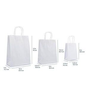 Amazon Basics Kraft Paper Bags (Small, Medium, Large) 25 Pcs Each (75 Total), White