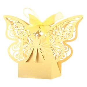 Kesote 50 Pack Butterfly Party Favor Boxes Gold, Small Baby Shower Bridal Shower Wedding Birthday Candy Favor Boxes with Ribbons