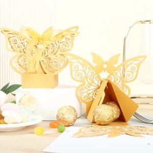 Kesote 50 Pack Butterfly Party Favor Boxes Gold, Small Baby Shower Bridal Shower Wedding Birthday Candy Favor Boxes with Ribbons