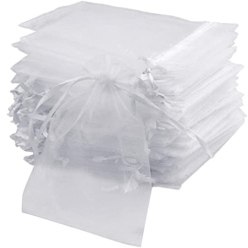 Nayalba 50 Pieces Organza Gift Wrap Bags Wedding Party Favor Bags Bracelets Earrings Pouches (White)