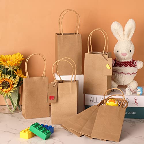 Moretoes 60pcs Small Kraft Paper Bags 6 x 3.5 x 2.4 Inches Mini Gift Bags with Handles Bulk Party Favor Bags Candy Bags