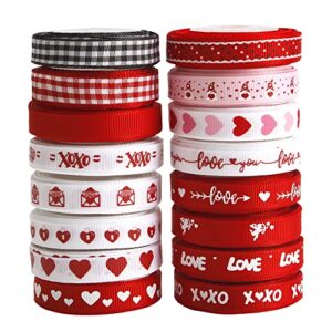 vatin valentine’s day ribbons 3/8 inch x 240fts(16 rolls x 15ft) valentine’s day trims grosgrain ribbons hearts printed ribbon for valentine’s day wedding gift wrapping diy crafts