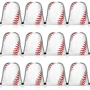 12 pieces small sport drawstring bags candy bag sport party drawstring goodie favor bags supplies gifts(baseball style,10 x 12 inch)