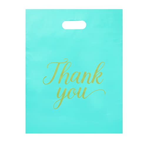 Stockroom Plus 100 Pack Thank You Merchandise Bags for Small Business, Boutique, Party Favors (Teal, 12 x 15 Inches)