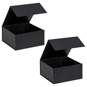 nignya magnetic gift box, 2 pack 5.98×5.98×3 inches black cardboard magnetic boxes with lid for presents, max proposal box for wedding, party
