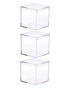 dkaovh 3 packs clear favor boxes with lid,food grade acrylic box, plastic gift box,2.5×2.5×2.5 inch, square, mother’s day gift box, birthday present and candy packing box,includes sticker