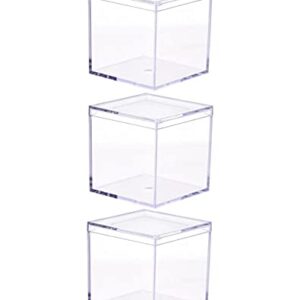 DKAOVH 3 Packs Clear Favor Boxes With Lid,food grade acrylic box, Plastic Gift Box,2.5x2.5x2.5 Inch, Square, Mother’s Day gift box, Birthday Present and Candy packing box,includes Sticker