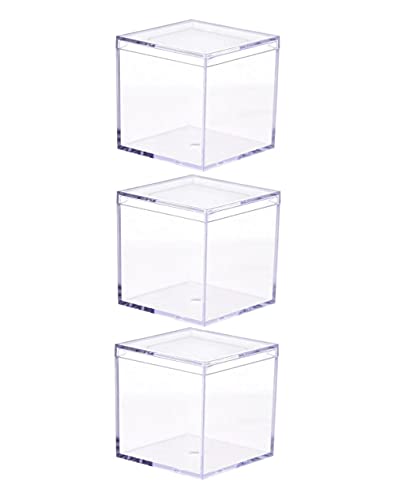 DKAOVH 3 Packs Clear Favor Boxes With Lid,food grade acrylic box, Plastic Gift Box,2.5x2.5x2.5 Inch, Square, Mother’s Day gift box, Birthday Present and Candy packing box,includes Sticker