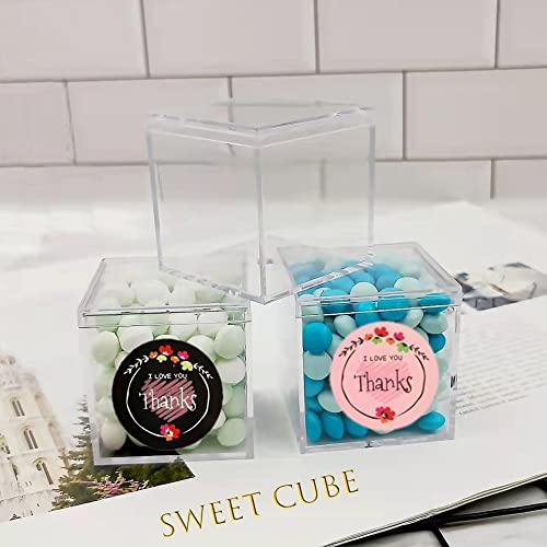 DKAOVH 3 Packs Clear Favor Boxes With Lid,food grade acrylic box, Plastic Gift Box,2.5x2.5x2.5 Inch, Square, Mother’s Day gift box, Birthday Present and Candy packing box,includes Sticker