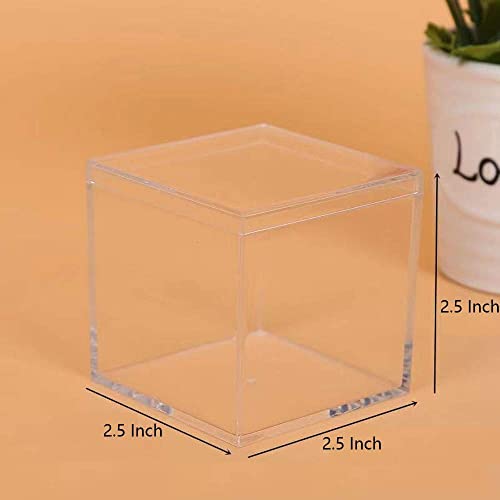 DKAOVH 3 Packs Clear Favor Boxes With Lid,food grade acrylic box, Plastic Gift Box,2.5x2.5x2.5 Inch, Square, Mother’s Day gift box, Birthday Present and Candy packing box,includes Sticker