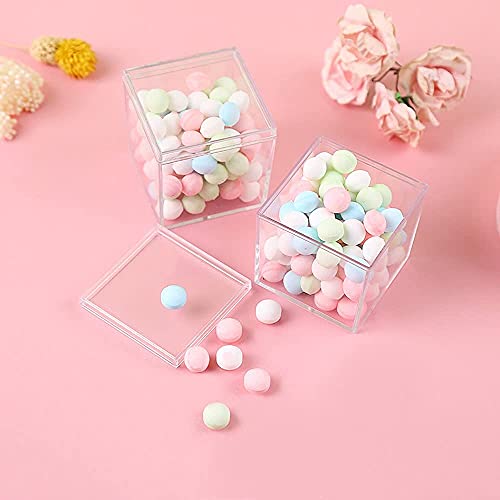 DKAOVH 3 Packs Clear Favor Boxes With Lid,food grade acrylic box, Plastic Gift Box,2.5x2.5x2.5 Inch, Square, Mother’s Day gift box, Birthday Present and Candy packing box,includes Sticker