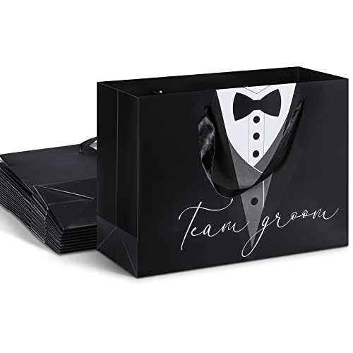 10 Pieces Groomsmen Gift Bags Tuxedo Gift Bag Set Wedding Treat Bags Groomsmen Bags Set of 10 Wedding Tuxedo Treat Bags 14" x 10" x 4.5" for Wedding Father's Birthday Boss Anniversary