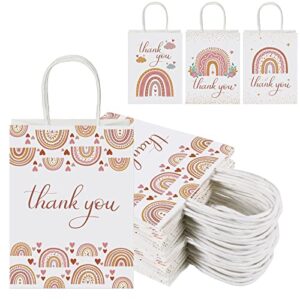 20 pcs rainbow thank you bags boho rainbow thank party bags with handles goodie treat candy paper bags white kraft paper bags party favor bags for wedding birthday baby shower party favors