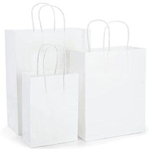 yesland 90 pcs white paper bags with handles bulk – 3 sizes white gift bags and kraft paper gift bags – paper shopping bags and craft bags for shopping packaging retail party wedding, 10 x 4.7 x13 in