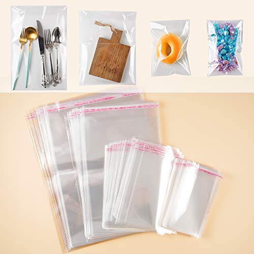 300pcs Clear Plastic Bags Resealable Cellophane Cello Bag Gift Treat Bags Self-Sealing Bag for Gift Wrapping Bakery Party Favors Packaging (4 x 6 Inch, 5 x 7 Inch, 8 x 12 Inch, 10 x 13 Inch)