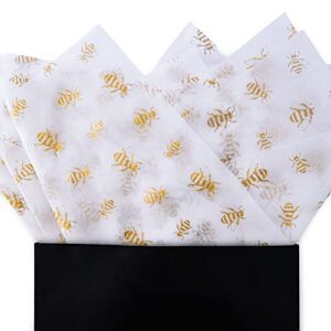 mr five 90 sheets white with gold bee tissue paper bulk,20″ x 14″,gold bee design tissue paper for gift bags,gold bee gift wrapping tissue paper for bee party