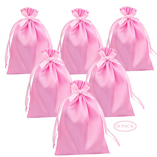 Gbateri 35 PCS 5 x 7 Inches Pink Satin Gift Bags with Drawstring Wedding Favour Bags, Party Favor Bags Silk Jewelry Pouches,Fabric Drawstring Pouch for Baby Shower Bridal Shower Birthday Christmas