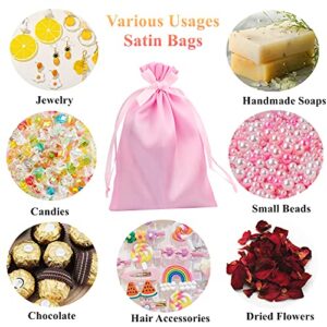 Gbateri 35 PCS 5 x 7 Inches Pink Satin Gift Bags with Drawstring Wedding Favour Bags, Party Favor Bags Silk Jewelry Pouches,Fabric Drawstring Pouch for Baby Shower Bridal Shower Birthday Christmas